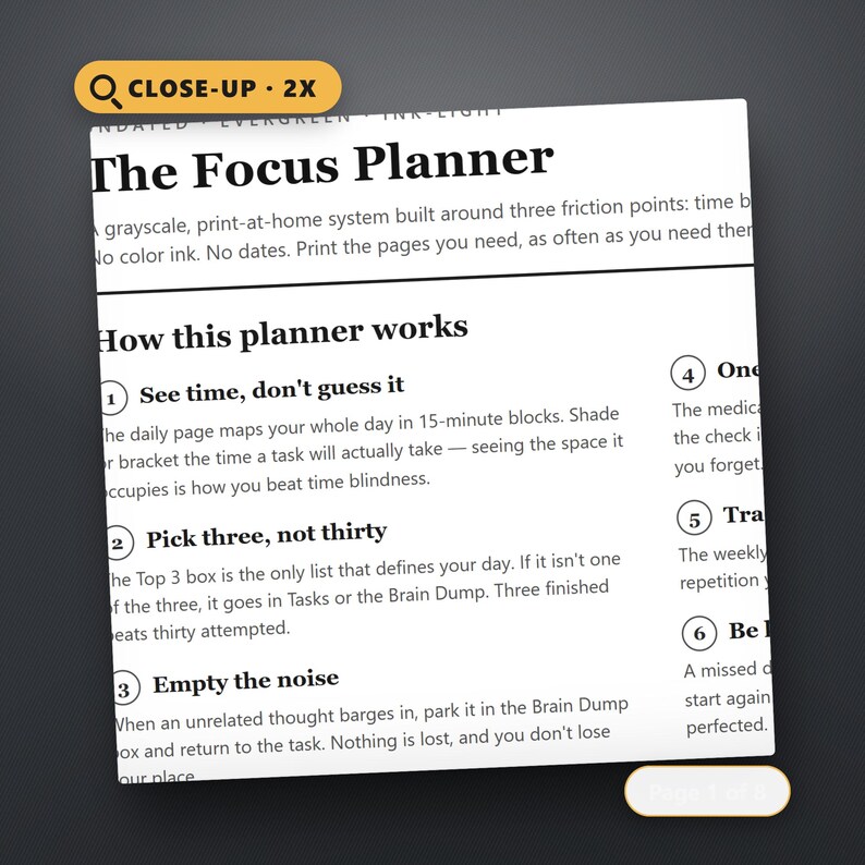 ADHD Time Blocking Planner, Undated Daily Weekly Planner Printable, Brain Dump, Habit Tracker, US Letter & A4, Instant Download, image 4