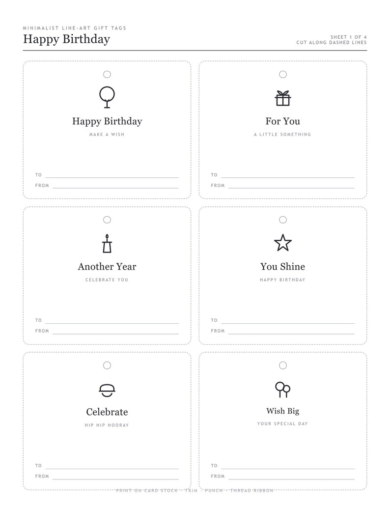 All Occasion Gift Tags, Printable Present Labels, Minimalist Line Art Gift Tag Set, Birthday Thank You Holiday, PDF, Instant Download, image 9