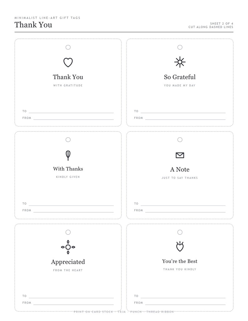 All Occasion Gift Tags, Printable Present Labels, Minimalist Line Art Gift Tag Set, Birthday Thank You Holiday, PDF, Instant Download, image 10