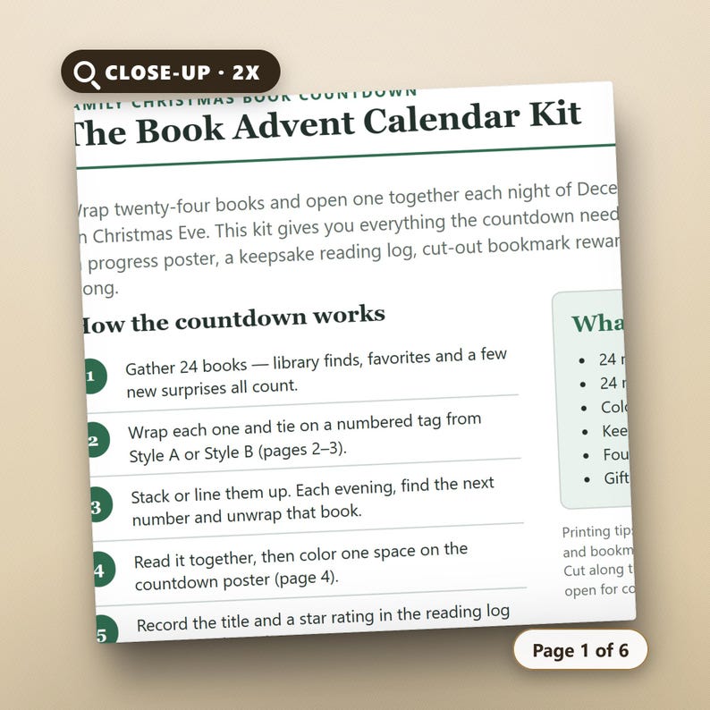 Book Advent Calendar Printable, Fillable, 24 Numbered Book Wrap Tags, Reading Log & Countdown Poster, US Letter, A4, Instant Download, image 4