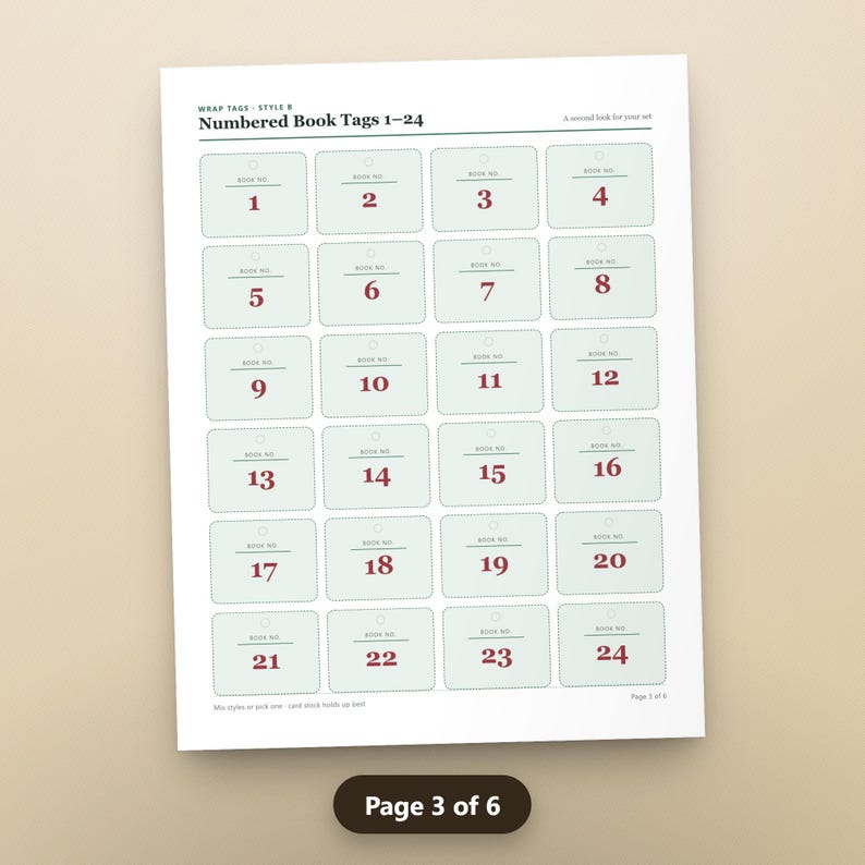 Book Advent Calendar Printable, Fillable, 24 Numbered Book Wrap Tags, Reading Log & Countdown Poster, US Letter, A4, Instant Download, image 6