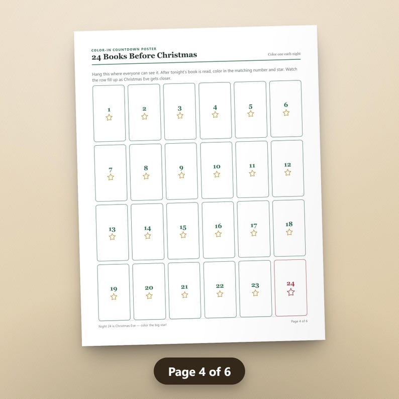 Book Advent Calendar Printable, Fillable, 24 Numbered Book Wrap Tags, Reading Log & Countdown Poster, US Letter, A4, Instant Download, image 7