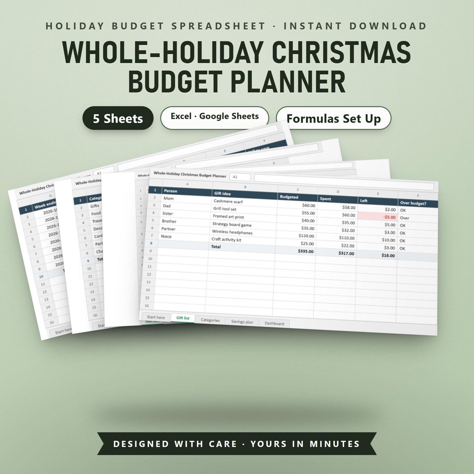 Christmas Budget Spreadsheet Google Sheets & Excel, Whole Holiday Planner, Gift Travel Food Decor Tracker, Sinking Fund Savings, Instant