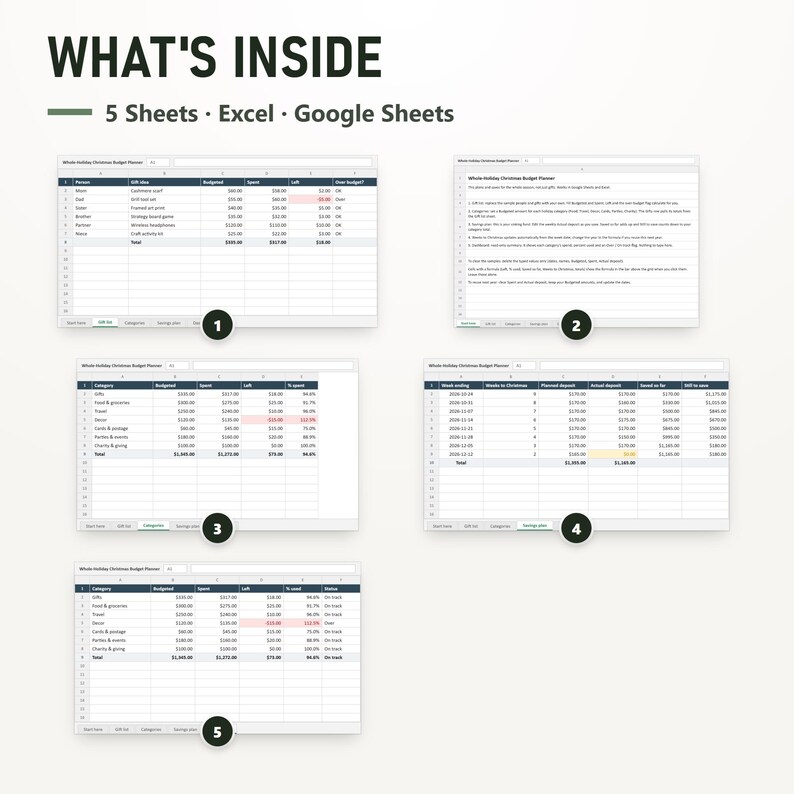 Christmas Budget Spreadsheet Google Sheets & Excel, Whole Holiday Planner, Gift Travel Food Decor Tracker, Sinking Fund Savings, Instant, image 2