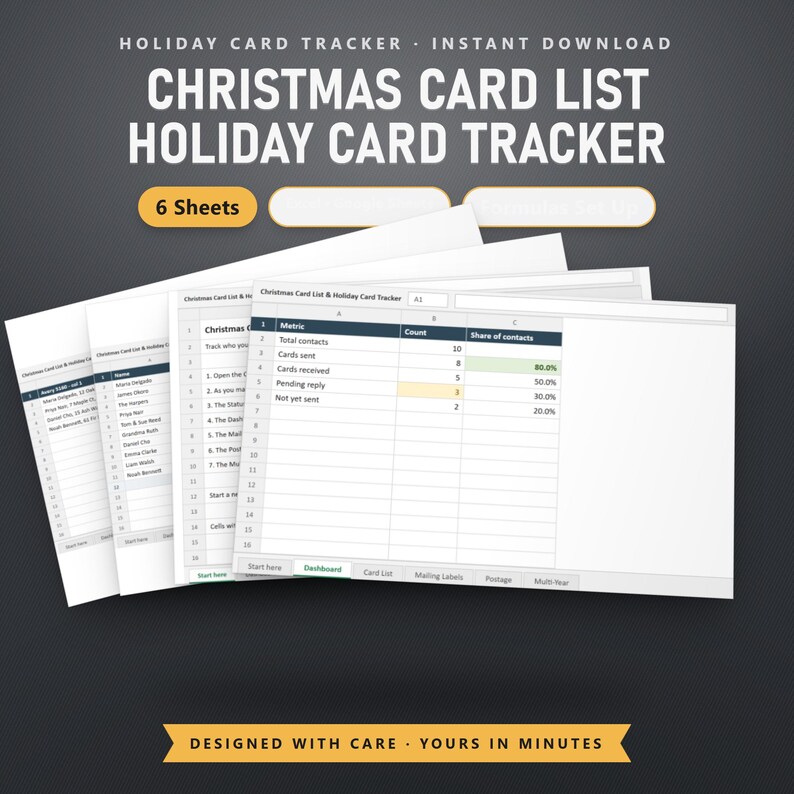 Christmas Card List Spreadsheet, Holiday Card Address Tracker, Sent & Received Log, Multi Year History, Excel, Google Sheets, Instant