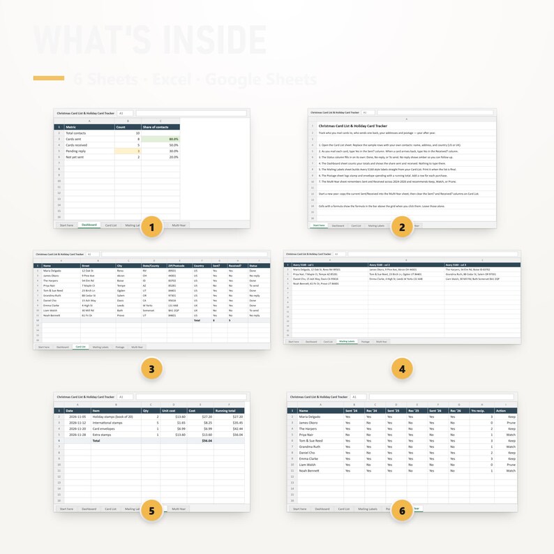 Christmas Card List Spreadsheet, Holiday Card Address Tracker, Sent & Received Log, Multi Year History, Excel, Google Sheets, Instant, image 2