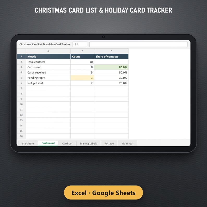 Christmas Card List Spreadsheet, Holiday Card Address Tracker, Sent & Received Log, Multi Year History, Excel, Google Sheets, Instant, image 3