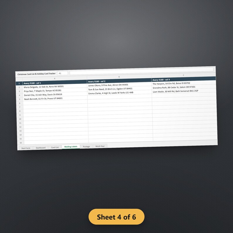 Christmas Card List Spreadsheet, Holiday Card Address Tracker, Sent & Received Log, Multi Year History, Excel, Google Sheets, Instant, image 7
