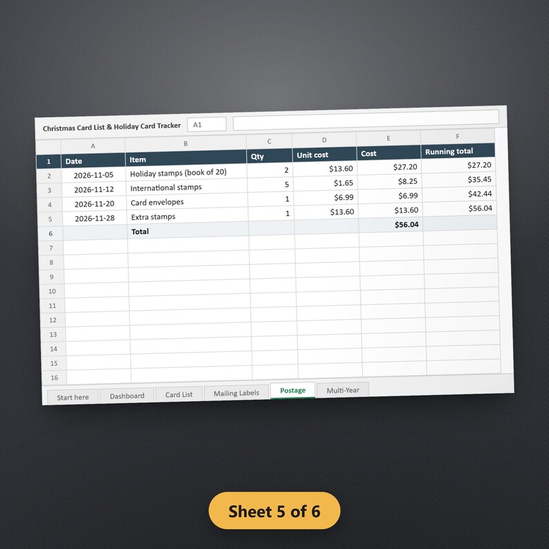 Christmas Card List Spreadsheet, Holiday Card Address Tracker, Sent & Received Log, Multi Year History, Excel, Google Sheets, Instant, image 8