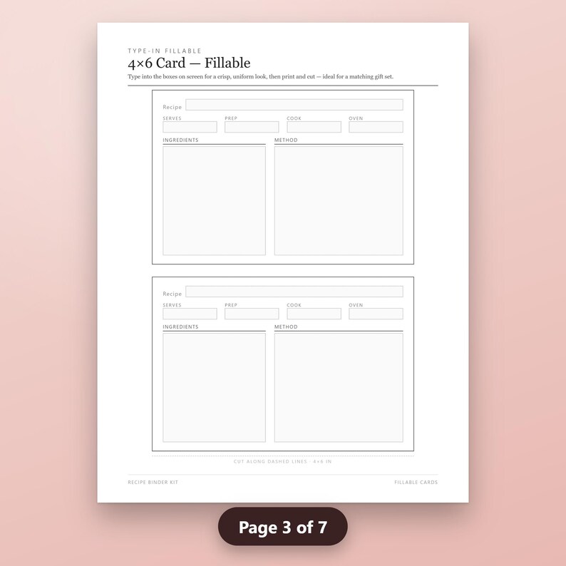 Fillable Recipe Cards Printable, Recipe Binder Kit, 4x6 Cards, Dividers, Binder Cover, Conversion Chart, US Letter PDF, Instant Download, image 7