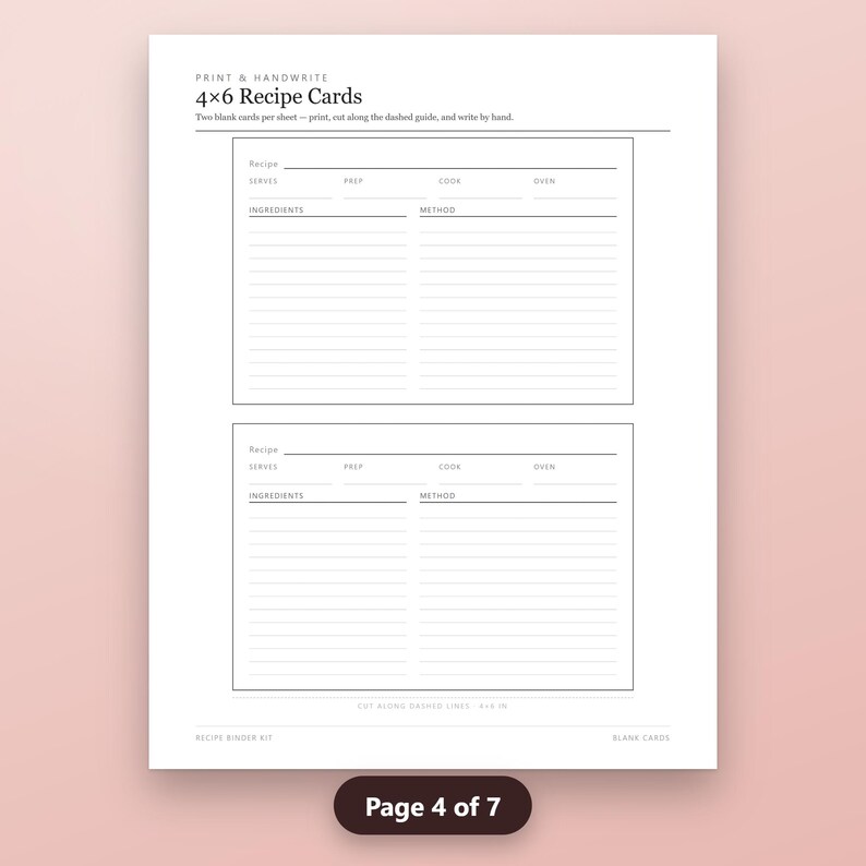 Fillable Recipe Cards Printable, Recipe Binder Kit, 4x6 Cards, Dividers, Binder Cover, Conversion Chart, US Letter PDF, Instant Download, image 8
