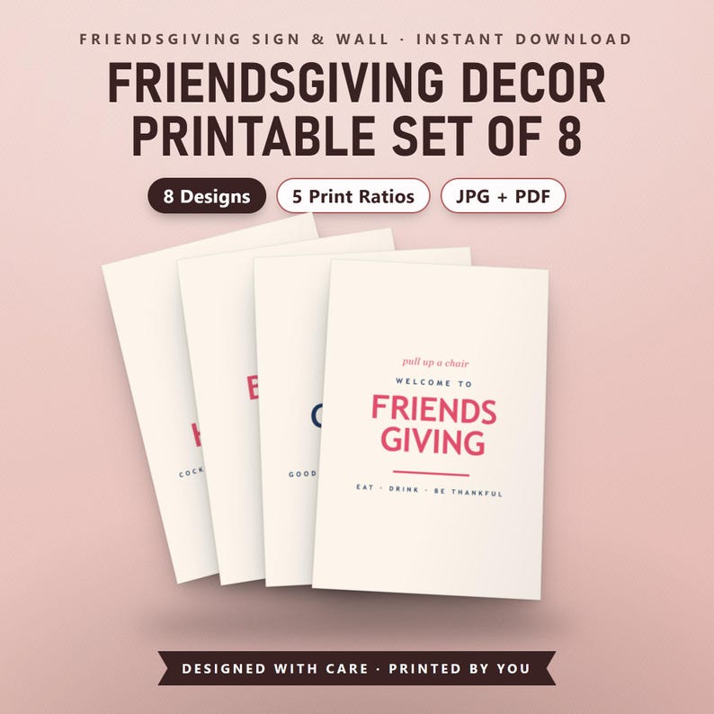 Friendsgiving Decor Printable Set of 8, Modern Party Signs & Wall Art, Welcome Gather Drinks Buffet, 16x20, 11x14, 8x10, Instant Download, image 2