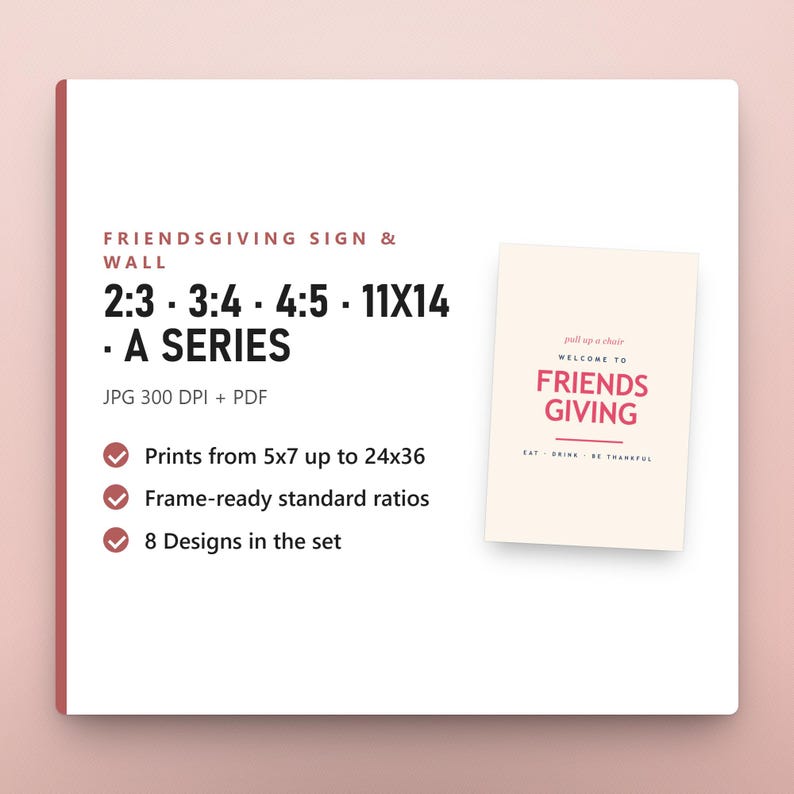 Friendsgiving Decor Printable Set of 8, Modern Party Signs & Wall Art, Welcome Gather Drinks Buffet, 16x20, 11x14, 8x10, Instant Download, image 9