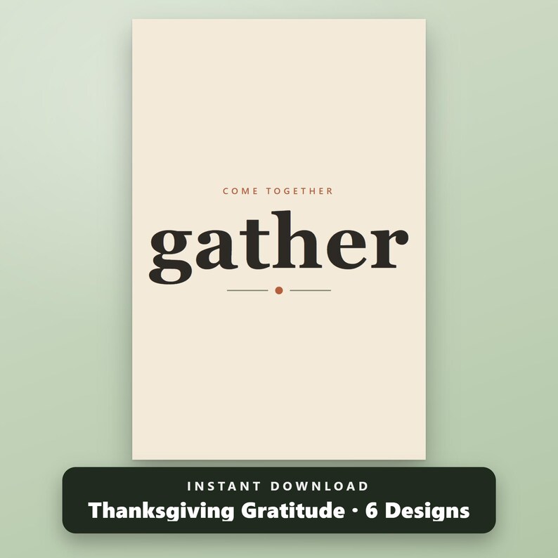 Gather Sign Printable, Thankful Grateful Blessed Wall Art Set of 6, Give Thanks, Thanksgiving Prints, 16x20 11x14 8x10, Instant Download