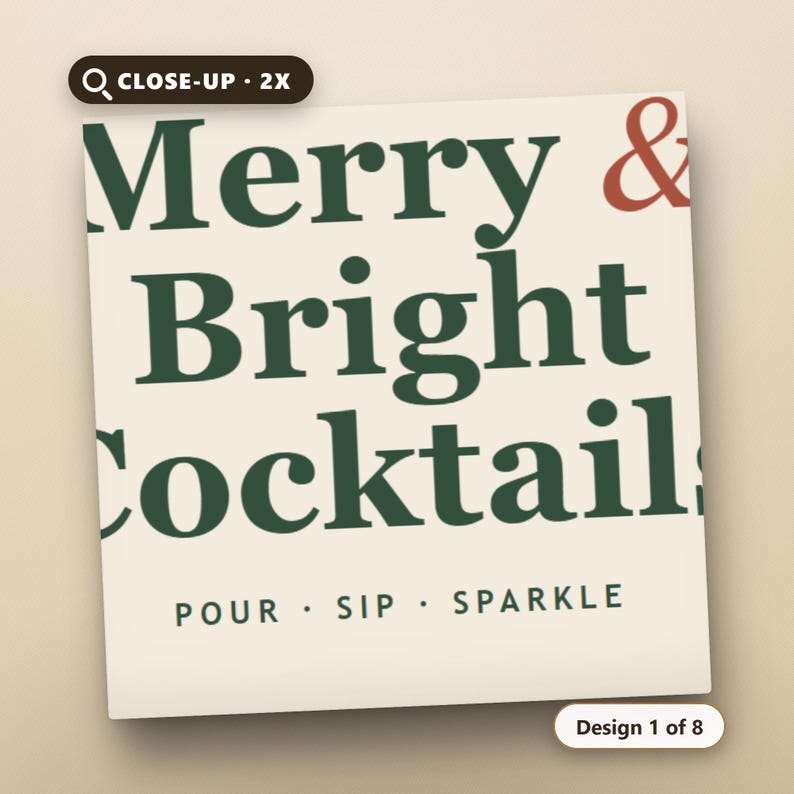 Holiday Bar Cart Sign Printable Set of 8, Christmas Cocktail Wall Art, Drink Station Signs, Color + Ink-Light, 16x20, 11x14, 8x10, Instant, image 4