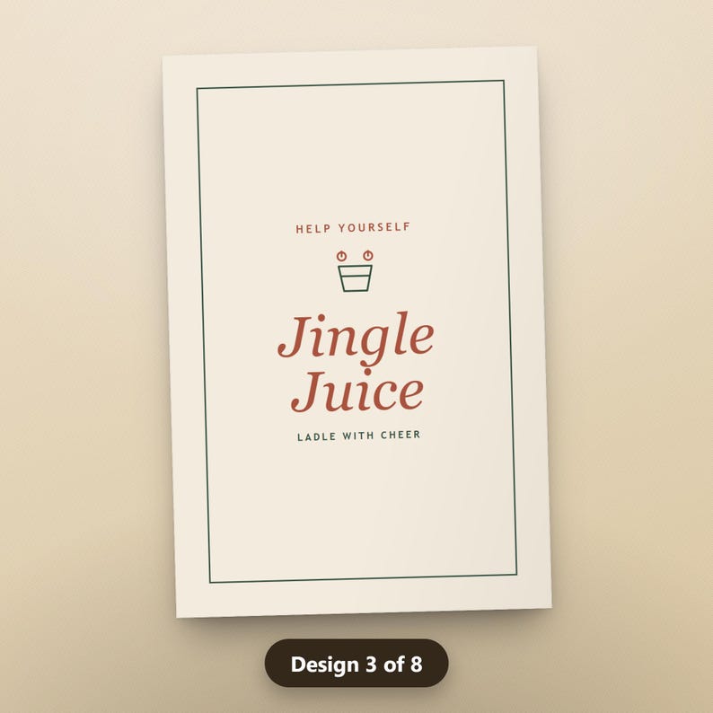 Holiday Bar Cart Sign Printable Set of 8, Christmas Cocktail Wall Art, Drink Station Signs, Color + Ink-Light, 16x20, 11x14, 8x10, Instant, image 6