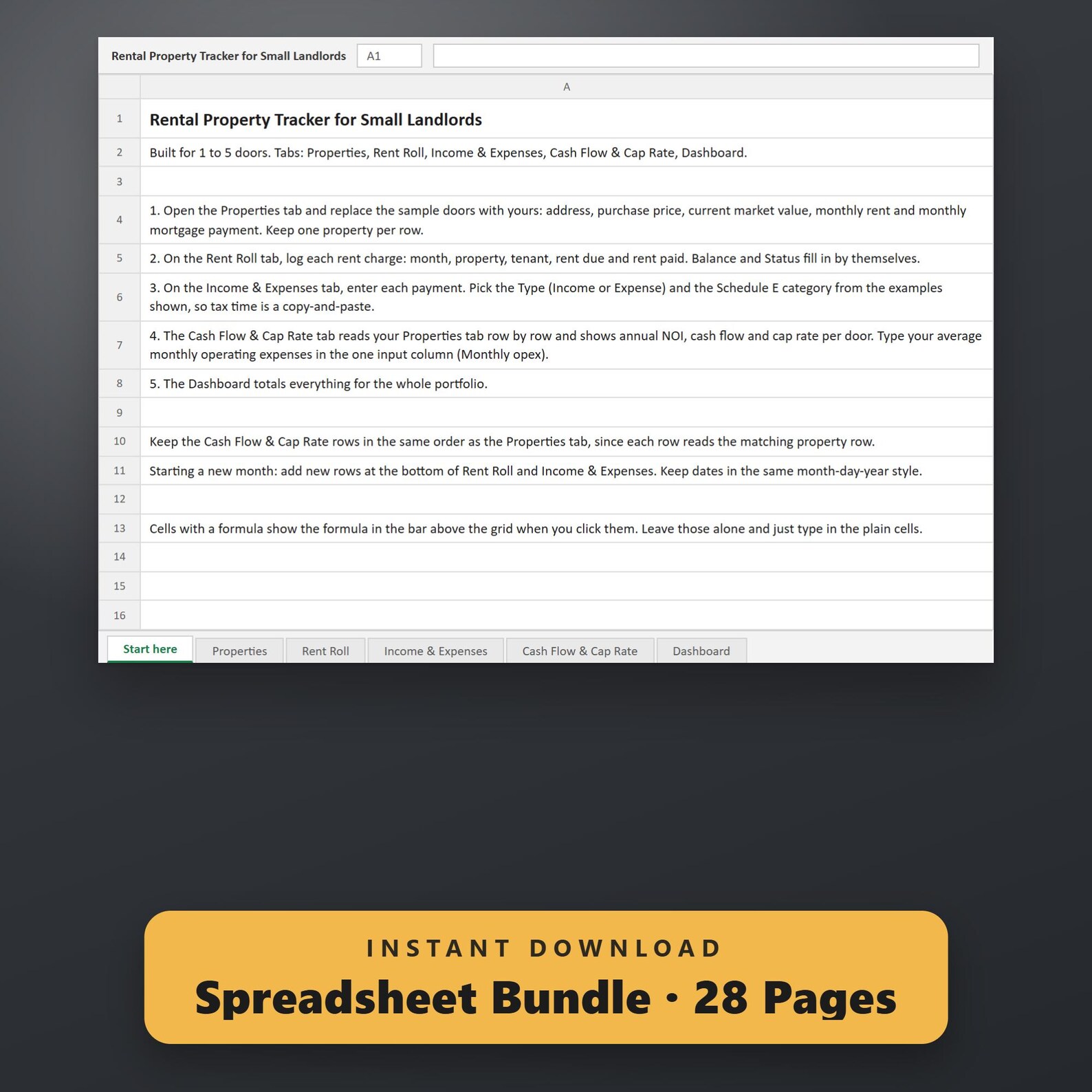 Landlord Spreadsheet, Rental Property Spreadsheet, Income & Expense Tracker, Rent Roll, Schedule E, Google Sheets, Instant Download