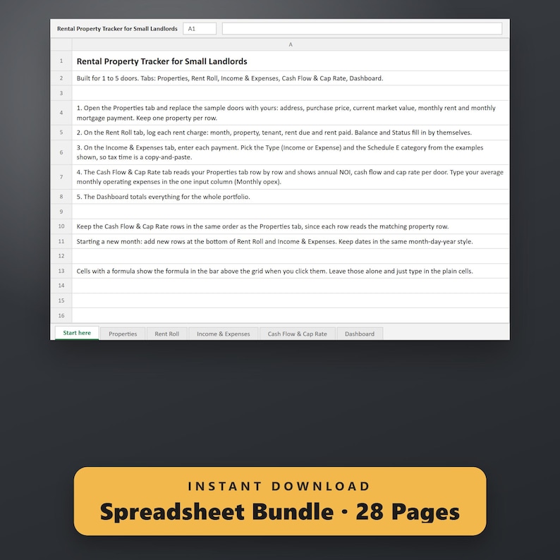 Landlord Spreadsheet, Rental Property Spreadsheet, Income & Expense Tracker, Rent Roll, Schedule E, Google Sheets, Instant Download