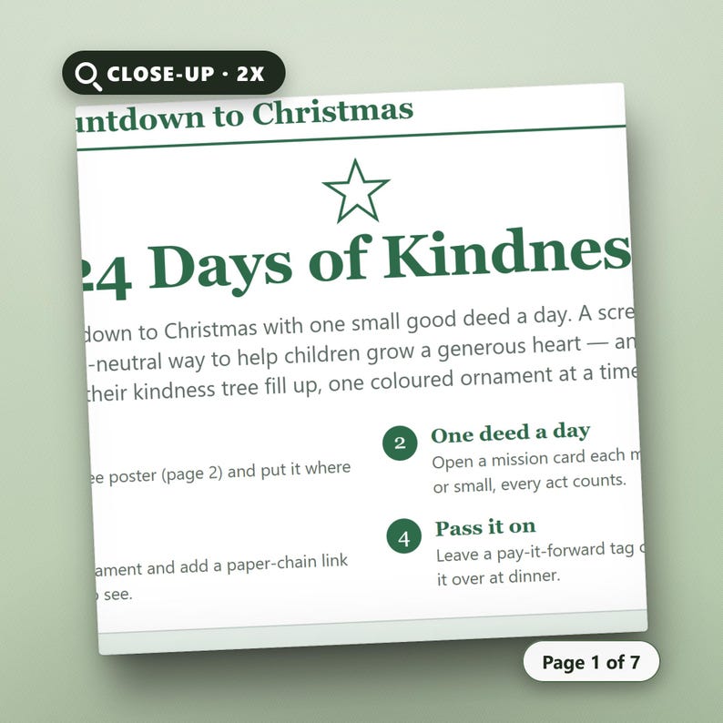 Random Acts of Kindness Christmas Countdown, Fillable Kindness Advent Printable, 24 Mission Cards, US Letter, A4, Instant Download, image 4