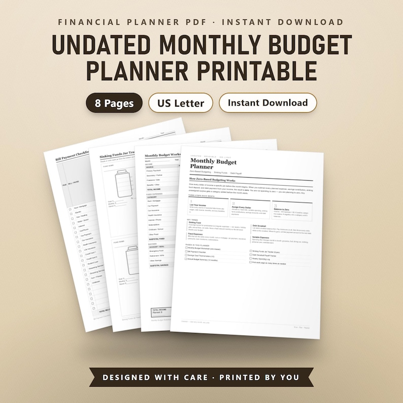 Sinking Fund Categories Printable, Zero Based Budget Worksheet, Undated Monthly Budget Planner PDF, Debt Payoff Tracker, Instant Download