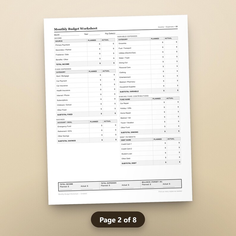 Sinking Fund Categories Printable, Zero Based Budget Worksheet, Undated Monthly Budget Planner PDF, Debt Payoff Tracker, Instant Download, image 5