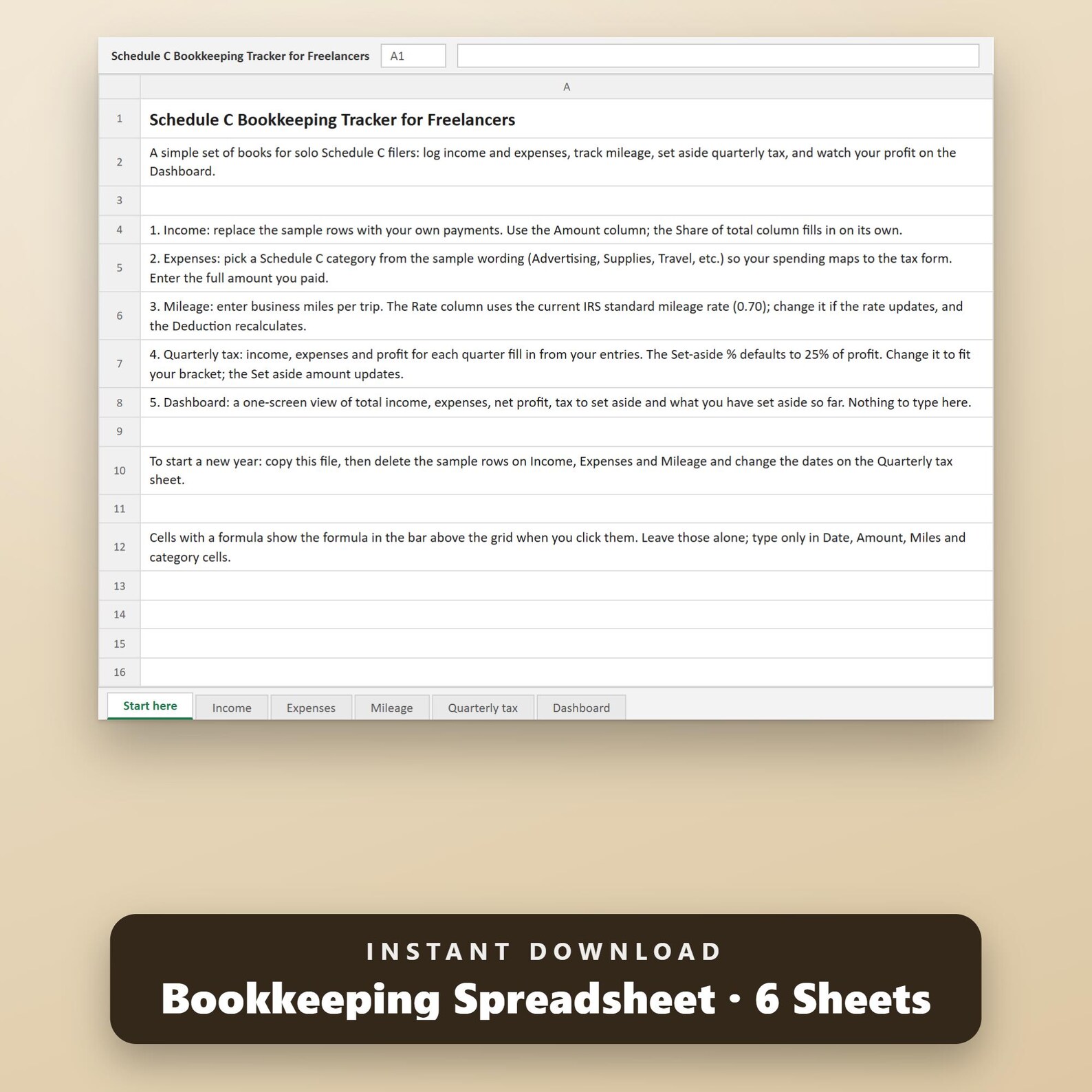 Small Business Bookkeeping Spreadsheet, Schedule C Expense Tracker, Freelancer Bookkeeping, Excel, Google Sheets, Instant Download