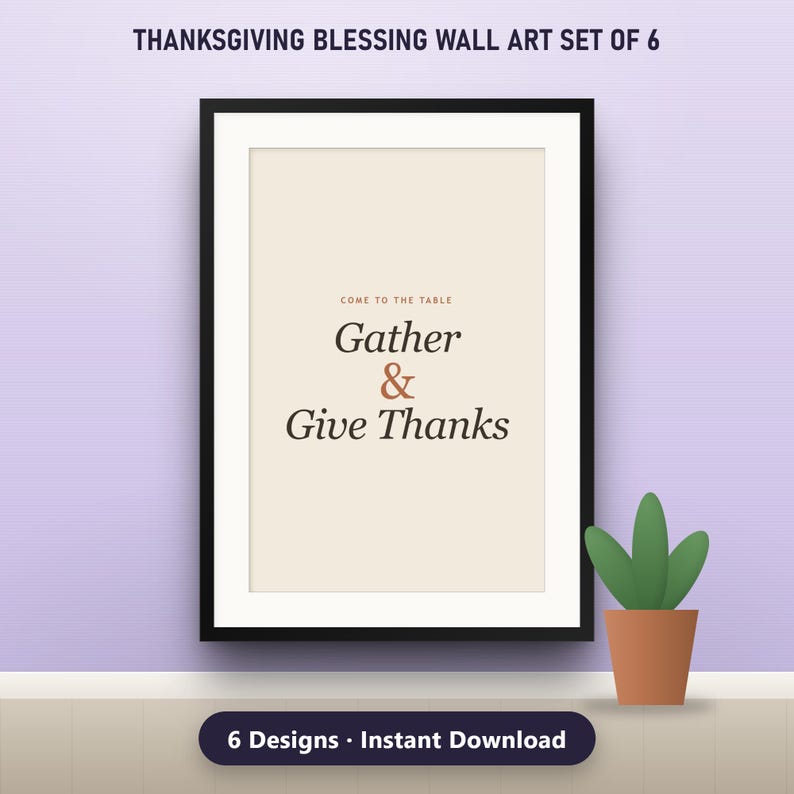 Thanksgiving Blessing Wall Art, Set of 6, Modern Gratitude Typography Prints, 16x20, 11x14, 8x10, Instant Download Printable