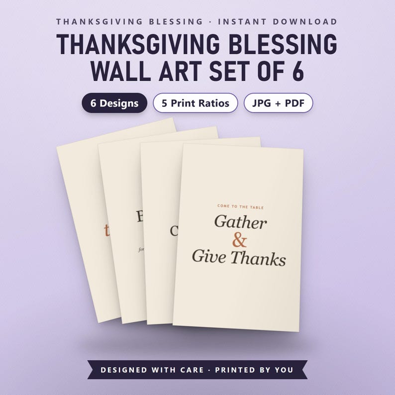 Thanksgiving Blessing Wall Art, Set of 6, Modern Gratitude Typography Prints, 16x20, 11x14, 8x10, Instant Download Printable, image 2