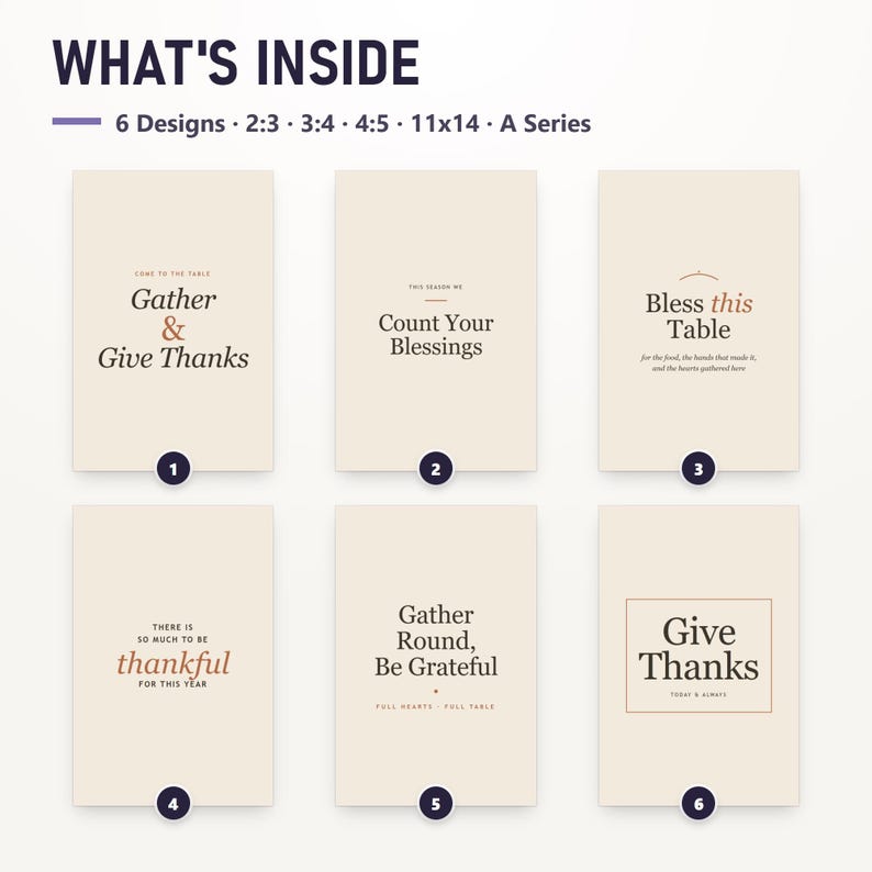 Thanksgiving Blessing Wall Art, Set of 6, Modern Gratitude Typography Prints, 16x20, 11x14, 8x10, Instant Download Printable, image 3