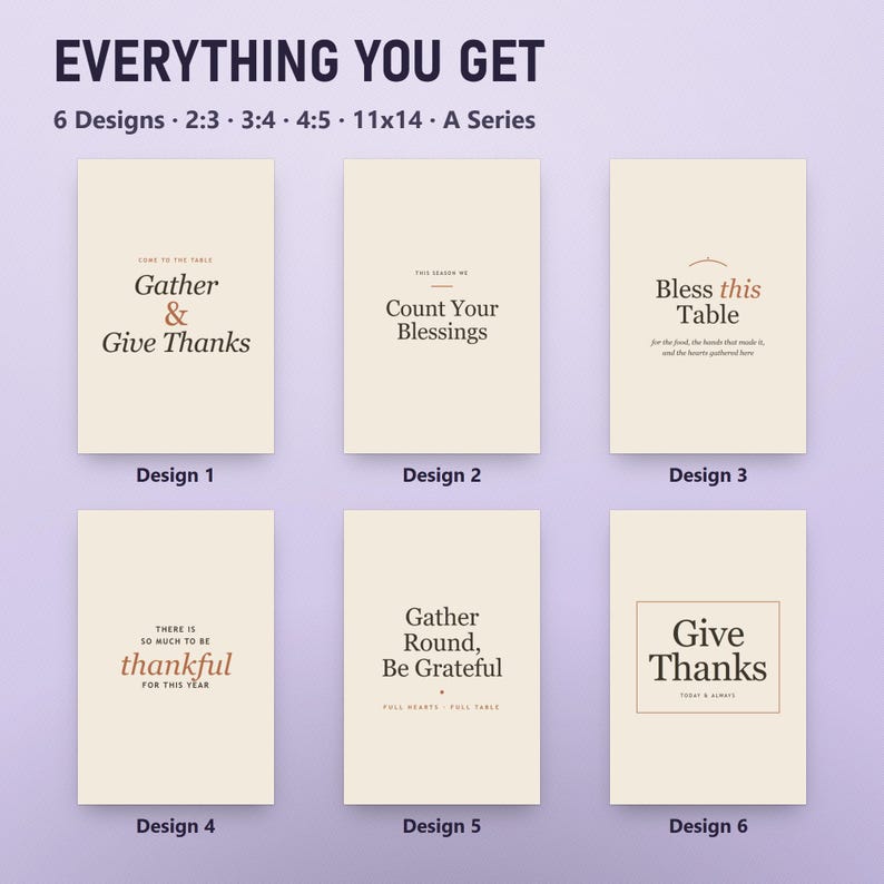 Thanksgiving Blessing Wall Art, Set of 6, Modern Gratitude Typography Prints, 16x20, 11x14, 8x10, Instant Download Printable, image 10
