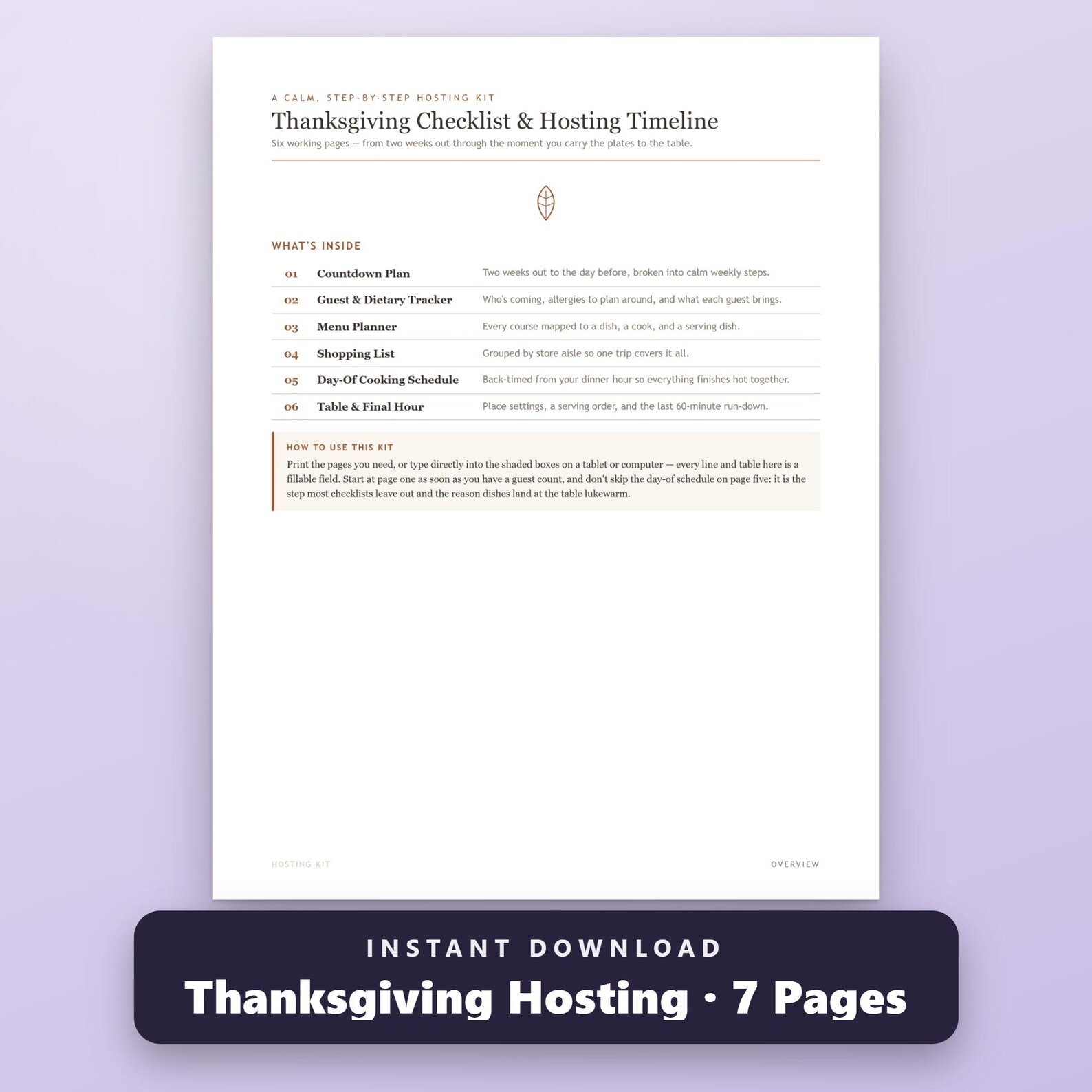 Thanksgiving Checklist Printable, Fillable Hosting Timeline, Shopping List, Cooking Schedule, US Letter, A4, Instant Download