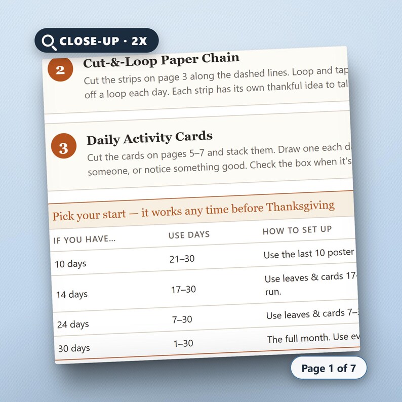 Thanksgiving Countdown Calendar Kids Printable, Fillable Gratitude & Kindness Activity Cards, Color In Poster and Paper Chain, US Letter, image 4