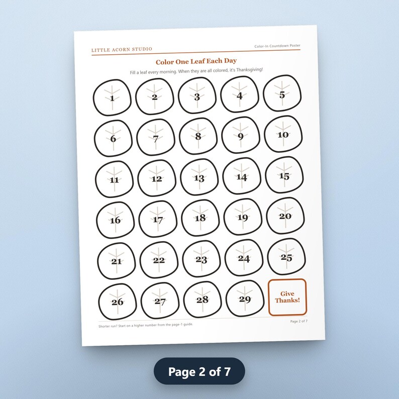 Thanksgiving Countdown Calendar Kids Printable, Fillable Gratitude & Kindness Activity Cards, Color In Poster and Paper Chain, US Letter, image 5