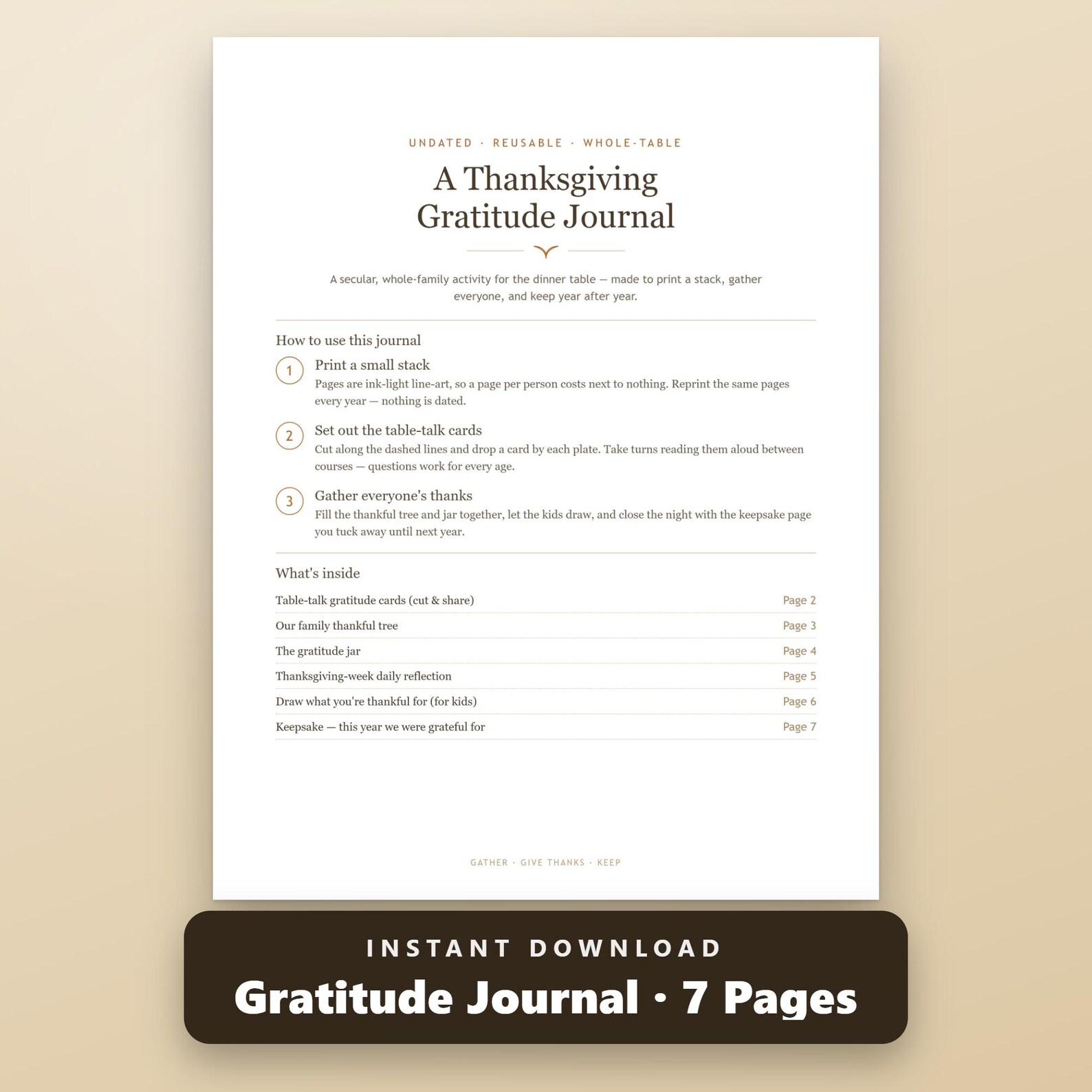 Thanksgiving Gratitude Journal Printable, Fillable Family Dinner Table Journal, Table Talk Cards, Thankful Tree, US Letter, A4, Instant