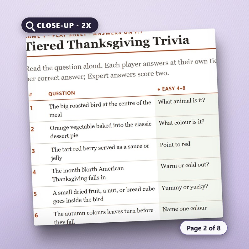 Thanksgiving Printable Games Bundle, 8 Fillable Family Party Games, All Ages Trivia, Scavenger Hunt, Bingo, US Letter, A4, Instant Download, image 4