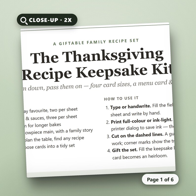 Thanksgiving Recipe Cards Printable, Fillable Keepsake Kit, 4x6 3x5 Full Page, Family Recipe Set, US Letter, A4, Instant Download, image 4
