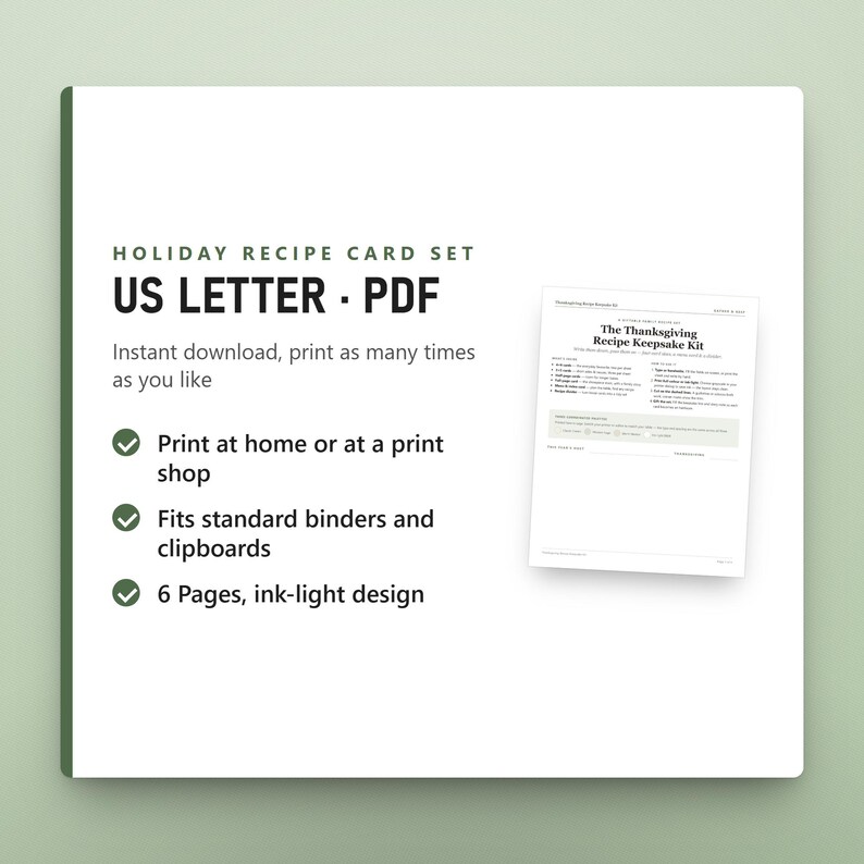 Thanksgiving Recipe Cards Printable, Fillable Keepsake Kit, 4x6 3x5 Full Page, Family Recipe Set, US Letter, A4, Instant Download, image 9