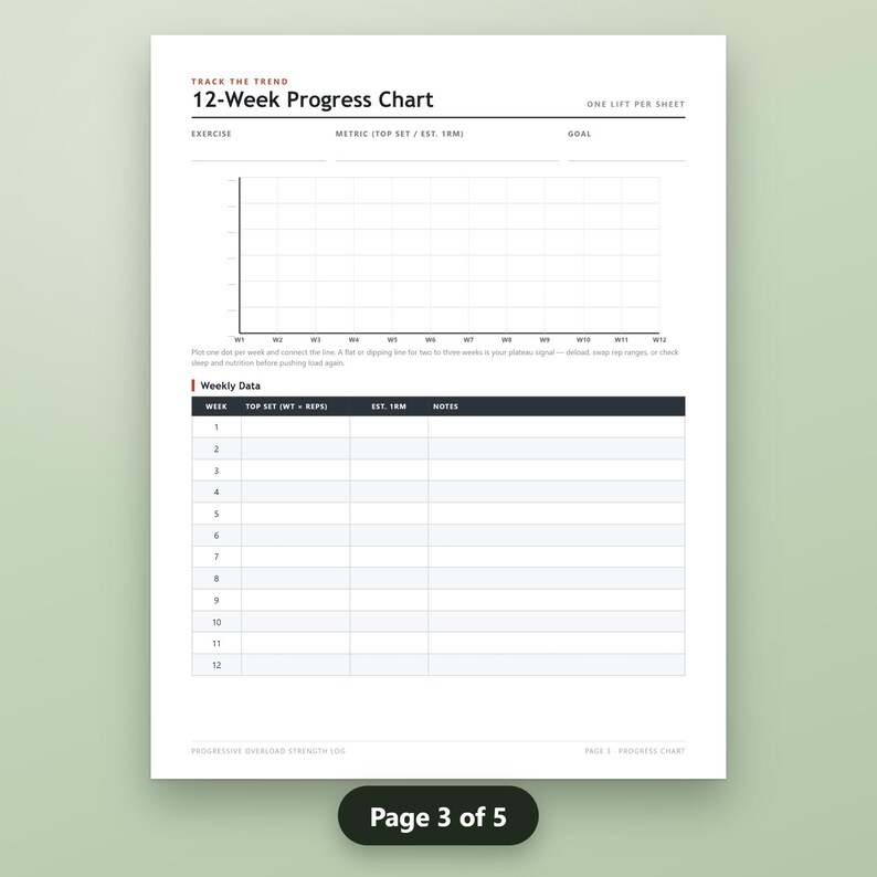 Weight Lifting Log Printable, Progressive Overload Tracker, Strength Training Log, Weekly Workout Sheets, 1RM Reference, Instant Download, image 7