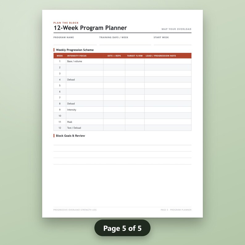 Weight Lifting Log Printable, Progressive Overload Tracker, Strength Training Log, Weekly Workout Sheets, 1RM Reference, Instant Download, image 9