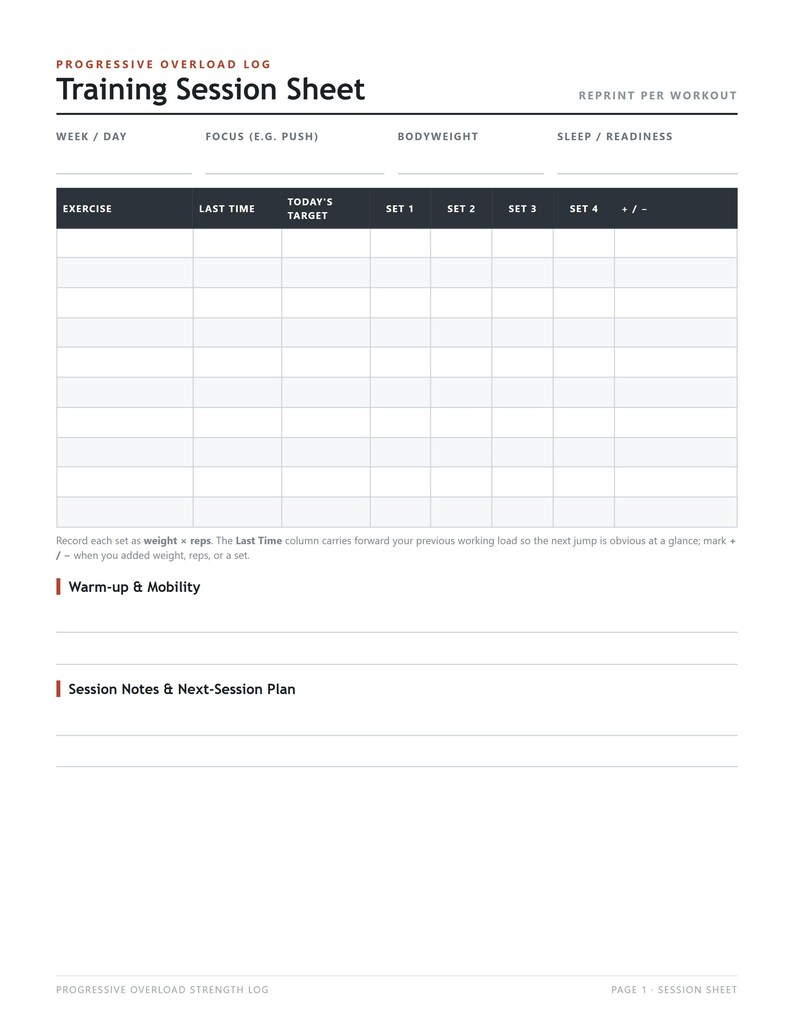 Weight Lifting Log Printable, Progressive Overload Tracker, Strength Training Log, Weekly Workout Sheets, 1RM Reference, Instant Download, image 10